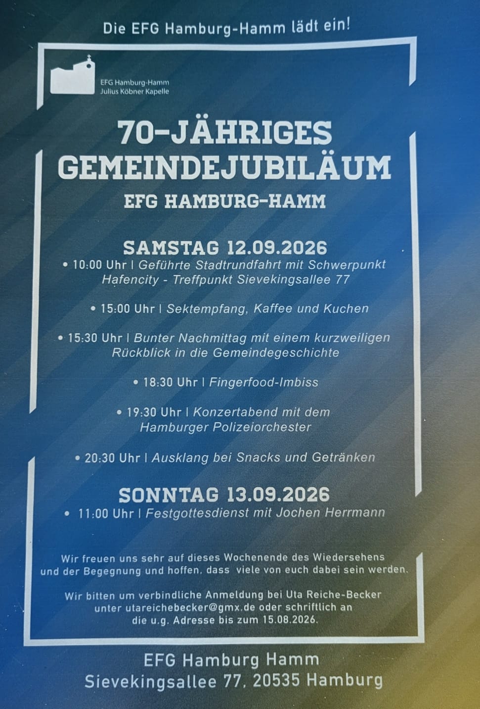 Flyer zum 70-jährigen Gemeindejubiläum der EfG Hamm